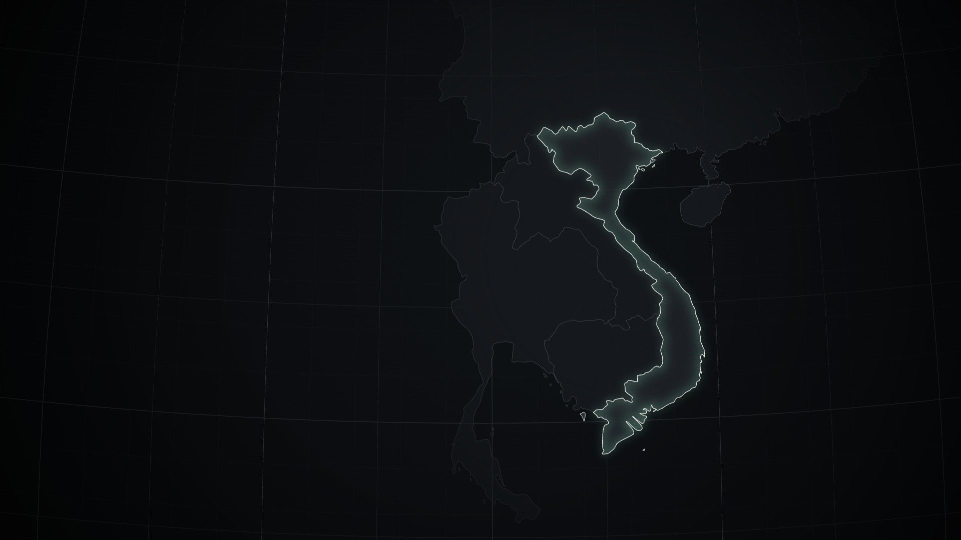 Map of Southeast Asia with the outline of Vietnam lit up